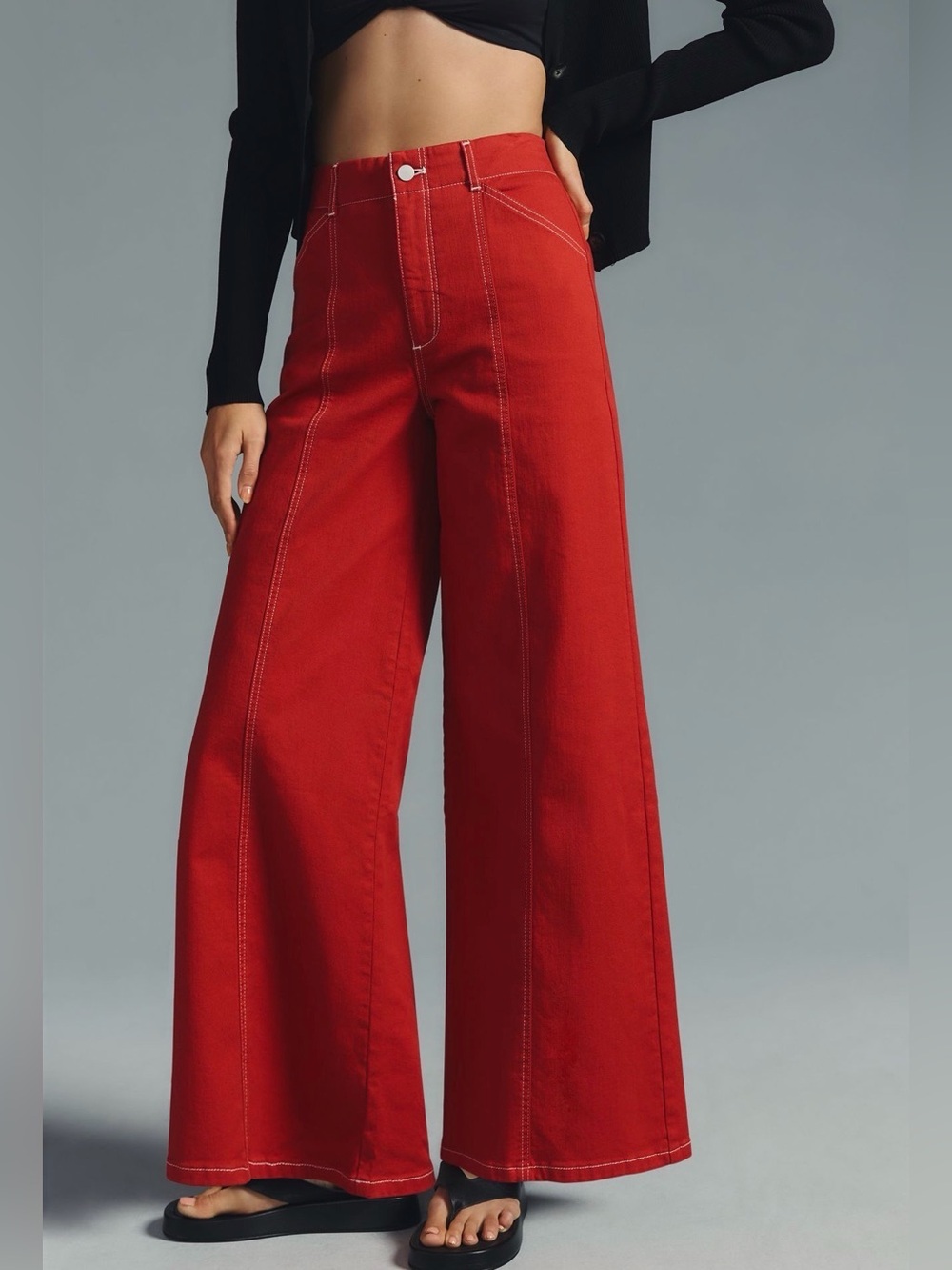 Anthropologie Red High-Rise Wide-Leg Jeans